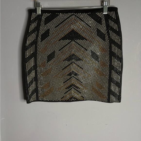 Romeo & Juliet Couture Black Gold and Silver Studded Mini Skirt Side Zipper Sm - Picture 5 of 6